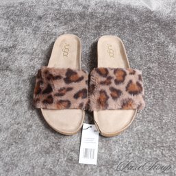 BRAND NEW WITH TAGS SUGAR NATURAL BROWN LEOPARD PRINT FAUX FUR SLIDES SANDALS 8