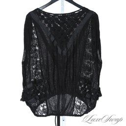 BOHEMIAN RHAPSODY : THE NEW ROMANTICS BY FREE PEOPLE BLACK LACE AND VOILE SHEER TOP S