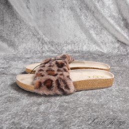 BRAND NEW WITH TAGS SUGAR NATURAL BROWN LEOPARD PRINT FAUX FUR SLIDES SANDALS 7