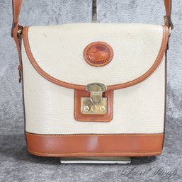 #20 VINTAGE DOONEY & BOURKE CREAM GRAINED 'ALL WEATHER LEATHER' SADDLE TRIM CROSSBODY BAG