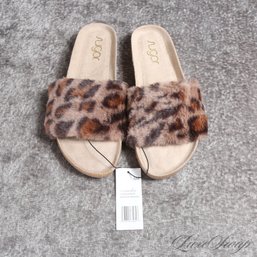 BRAND NEW WITH TAGS SUGAR NATURAL BROWN LEOPARD PRINT FAUX FUR SLIDES SANDALS 6