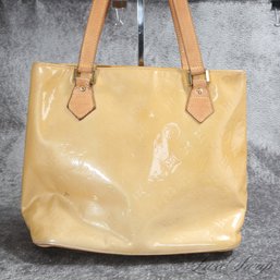 #24 AUTHENTIC LOUIS VUITTON DARK CHAMPAGNE 'HOUSTON' VERNIS PATENT LEATHER MONOGRAM 13' BAG DATE CODE  LW0040