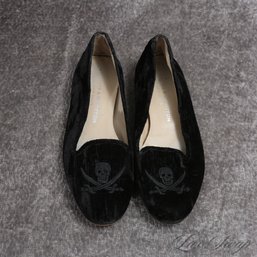 THE ONES EVERYONE WANTS! WOMENS STUBBS AND WOOTTON BLACK VELVET SKULL AND CROSS SWORDS LOAFERS 7.5