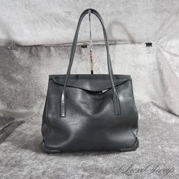 #31 A FANTASTIC NEO VINTAGE MINIMALIST AUTHENTIC PRADA MADE IN ITALY BLACK NAPPA LEATHER DOUBLE HANDLE 13' BAG