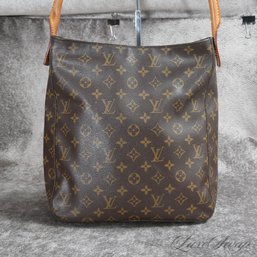 #34 AN INCREDIBLE AUTHENTIC LOUIS VUITTON 'LOOPING' LV MONOGRAM CANVAS DEEP DROP LARGE SHOULDER BAG