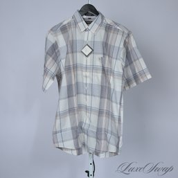 BRAND NEW WITH TAGS MENS CHRISTIAN DIOR WHITE BLUE AND RED MULTI PLAID SHORT SLEEVE SHIRT WITH MONOGRAM LOGO L