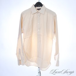 MENS BURBERRY MADE IN USA CREAM AND LIGHT WHEAT BRAIDED STRIPE BUTTON DOWN DRESS SHIRT 15.5