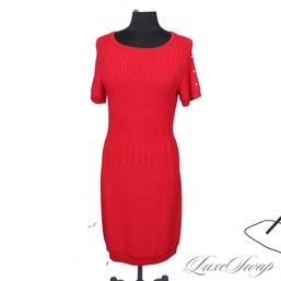 HOLIDAY READY! ST. JOHN 'SPORT' CHERRY RED SIGNATURE KNITTED SHORT SLEEVE RIBBED DRESS S