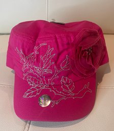 NEW WITH TAGS Y2K HOT PINK WITH SILVER LUREX FLOWER STITCH CAP HAT