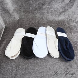 LOT OF 5 BRAND NEW WITH TAGS LA BOTTEGA WHITE BLACK AND BEIGE LUXURY HOUSE SLIPPERS UNISEX L