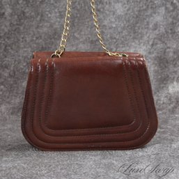 HIGH QUALITY CROUCH & FITZGERALD NEW YORK BROWN SOFT NAPPA LEATHER GOLD CHAIN CROSSBODY BAG