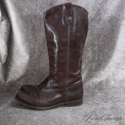 ROCK SOLID FRYE DARK CHOCOLATE BROWN HARDCORE LEATHER PULLTAB TALL BOOTS MADE IN MEXICO WOMENS 11