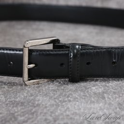 EXPENSIVE BIG GUYS BRIONI MADE IN ITALY BLACK LEATHER SILVER BUCKLE 52 DRESS BELT MEASURES 52'INCL BUCKLE