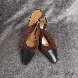 NEAR MINT SALVATORE FERRAGAMO MADE IN ITALY BROWN LEOPARD PRINT SUEDE BLACK LEATHER CAPTOE SHOES 11