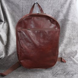 QUALITY OLD ANGLER MADE IN ITALY STANDARD SIZE RICH LUGGAGE BROWN LEATHER AND MESH BACKED BACKPACK BAG