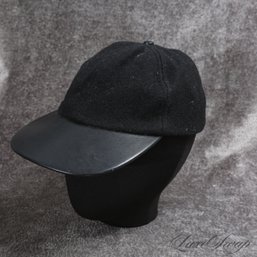 STEALTH WEALTH : MENS COACH BLACK WOOLEN FLANNEL BASEBALL HAT WITH LEATHER BRIM