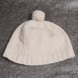 ADORABLE JUNGAL OATMEAL FAWN 100 PERCENT CASHMERE SOFT KNIT BEANIE HAT WITH POM TOP