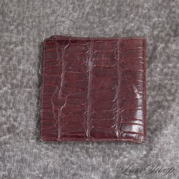 LUCKY MONEY! SHANGHAI TANG MENS RICH LUGGAGE BROWN CROCODILE PRINT LEATHER BIFOLD WALLET