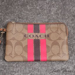 NEAR MINT AND THE ONE EVERYONE WANTS! COACH ALLOVER CC MONOGRAM COATED CANVAS RACE STRIPE WRISTLET