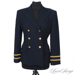 MUSEUM WORTHY! RALPH LAUREN MADE IN USA (!!) ICONIC NAVY BLUE GOLD BUTTON BANDED SLEEVE BLAZER JACKET 6