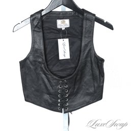 #551 LIKE NEW LATINI / MARIA VITTORIA FIRENZE MADE IN ITALY BLACK LEATHER CORSET LACED MOTORCYCLE VEST M
