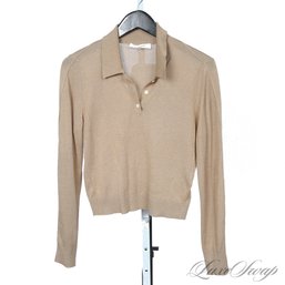 RECENT AND LUXURIOUS FRAME LOS ANGELES WHEAT BROWN 98 PERCENT SILK AND CASHMERE WOMENS POLO SWEATER M