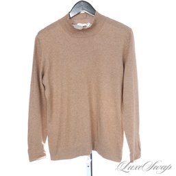 ESCADA MADE IN ITALY WOMENS WHEAT BROWN THIN KNIT MOCK NECK CASHMERE SILK BLEND LAYERING SWEATER 42