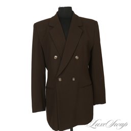 OFFICE SPACE ESSENTIAL! JONES NEW YORK CHOCOLATE BROWN TEXTURED CREPE DOUBLE BREASTED BLAZER JACKET 12