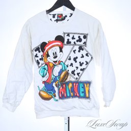 2 FOR THE PRICE OF ONE! REVERSIBLE VINTAGE DISNEY / MICKEY MOUSE HIP HOP MICKEY / ALLOVER HEAD SWEATSHIRT L