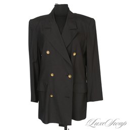 PURE SILK! CARLISLE NAVY BLUE AND HIGH QUALITY SOLID METAL GOLD BUTTON DOUBLE BREASTED BLAZER JACKET 10