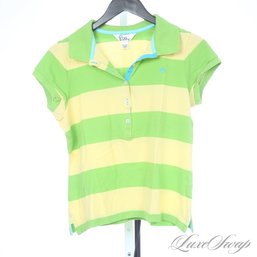 SUMMER READY! LILLY PULITZER CITRUS GREEN YELLOW LEMON LIME PIQUE CROPPED SLEEVE POLO SHIRT WOMENS L