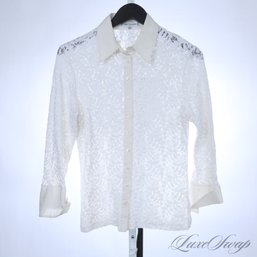 EXTREMELY EXPENSIVE ANNE FONTAINE PARIS MADE IN FRANCE WHITE ORNATE LACE 'NUBIA' SHIRT 44