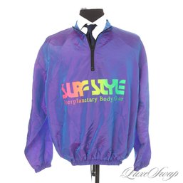 THE ONE EVERYONE WANTS! REAL VINTAGE 1980S SURFSTYLE IRIDESCENT PURPLE LOGO 1/2 ZIP ANORAK JACKET OSF