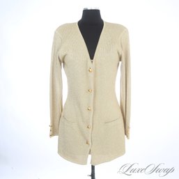 OK THIS IS EXCEPTIONAL! A VINTAGE CARLISLE SPORT SILK / LUREX METALLIC GOLD KNITTED TANK AND CARDIGAN SET M/L