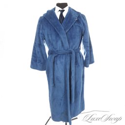 VINTAGE AND FANTASTIC UNISEX EVEYLN PEARSON BLUEBERRY SHAGGY FLEECE HOODED BELTED ROBE OSFM
