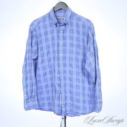 #2 EXPENSIVE MENS BURBERRY LONDON MADE IN USA PURPLE INFUSED BLUE NOVACHECK TARTAN PLAID BUTTON DOWN SHIRT L