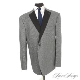 DRESS BETTER GUYS! EXPENSIVE AND AWESOME MENS ROBERT GRAHAM GREY MOSAIC WEAVE BLACK SATIN LAPEL JACKET 54 L US