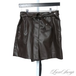 BRAND NEW WITH TAGS MEGA EXPENSIVE HYPED 3.1 PHILLIP LIM BROWN VEGAN LEATHER SELF BELTED SHORTS 8