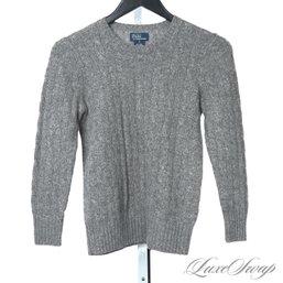 POLO RALPH LAUREN 100 PERCENT CASHMERE SMOKE GREY CABLEKNIT CREWNECK WOMENS SWEATER S