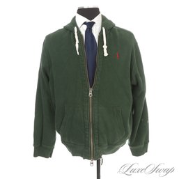 EXPENSIVE AND HEAVYWEIGHT MENS POLO RALPH LAUREN FOREST GREEN THERMAL WAFFLED LINED FULL ZIP HOODIE XXL