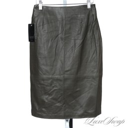#543 BRAND NEW WITH TAGS LATINI / MARIA VITTORIA FIRENZE OLIVE GREEN NAPPA LEATHER SKIRT 40 EU