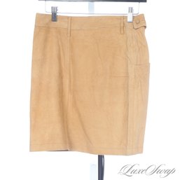 #544 BRAND NEW WITH TAGS LATINI / MARIA VITTORIA FIRENZE CAMEL TAN SOFT CHEVRE SUEDE UNLINED SKIRT 42