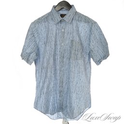 A BRAND NEW WITHOUT TAGS DEADSTOCK VINTAGE MENS MARK II SKY BLUE WOODGRAIN STREAKED CAMP SHIRT 16