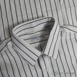 A BRAND NEW WITH TAGS DEADSTOCK VINTAGE MENS 1990S PERRY ERRY WHITE BOLD STRIPED S/S BUTTON DOWN SHIRT 16