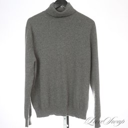 SOFT AND LUXURIOUS MENS BLACK AND BROWN 100 PERCENT PURE CASHMERE SOLID ASH GREY TURTLENECK SWEATER L