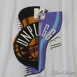 INSANELY RARE NEAR MINT POSSIBLY UNWORN VINTAGE 1992 MTV OFFICIALLY LICENSED WHITE 'UNPLUGGED' TEE SHIRT XL