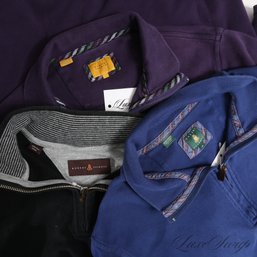 HIGH RETAIL VALUE LOT OF 3 MENS ROBERT TALBOTT BLUE PURPLE AND BLACK 1/2 ZIP ROADSTER POPOVER SWEATERS M