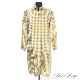 NEAR MINT AND SUMMER PERFECT LINDA ALLARD ELLEN TRACY PURE SILK LEMON YELLOW GREY GINGHAM SHANTUNG DRESS 4