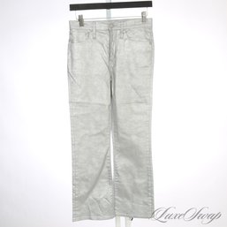 THE SILVER SURFER! NEAR MINT AND RECENT J. CREW METALLIC FOIL WAXED COATED SILVER JEANS 27