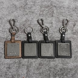 LOT OF 4 BRAND NEW TIGANELLO LEATHER BACKED METAL PLAQUE KEYCHAINS